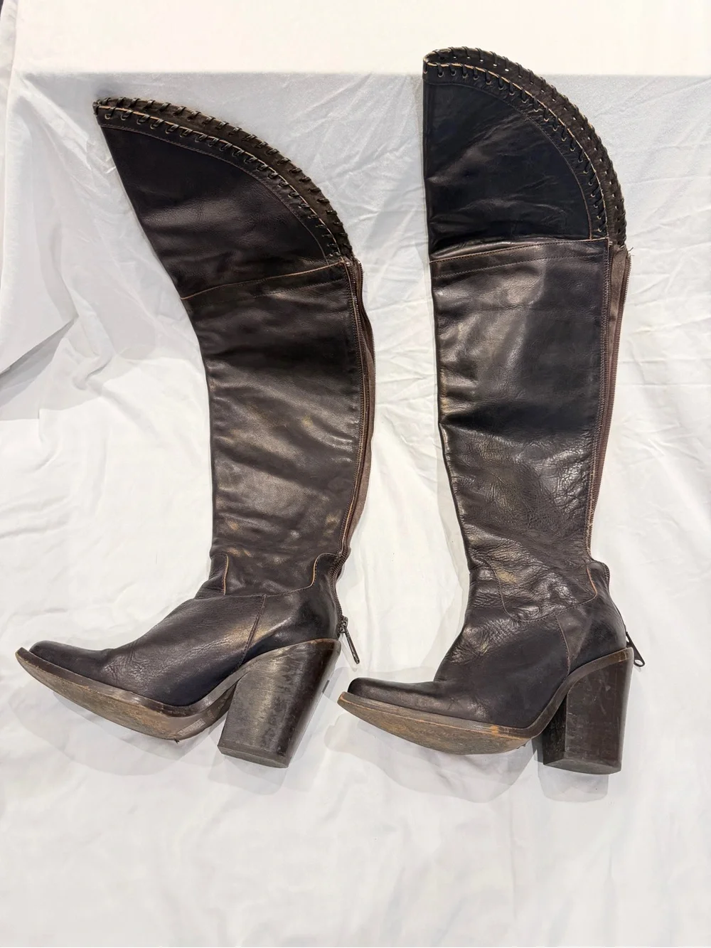 Rare Vintage Free People OTK Boots EU 37 Spanish Leather Whipstitch